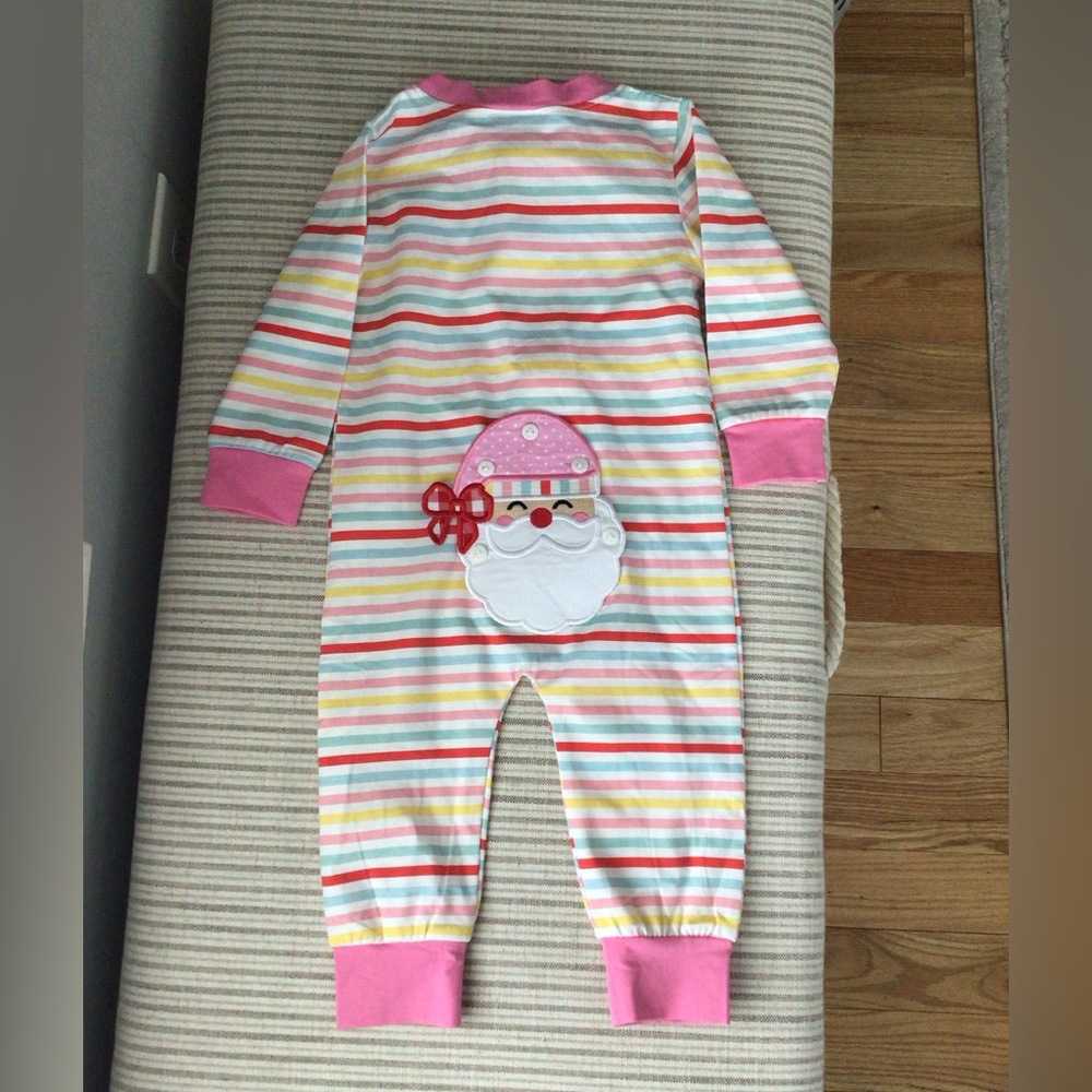 Striped Pink Santa Appliqué Footie One-Piece for Kids